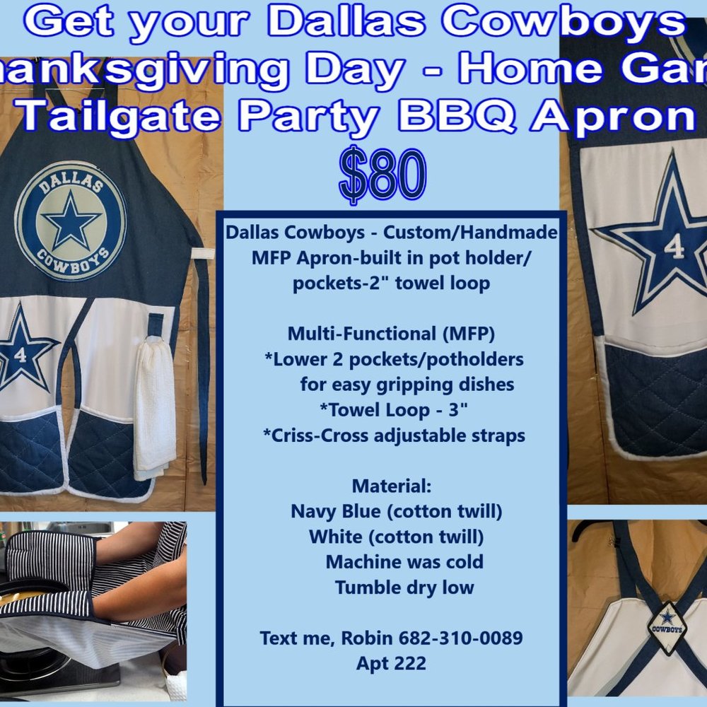 Get your Dallas Cowboys NFL Thanksgiving Home Game Tailgate Party BBQ Apron